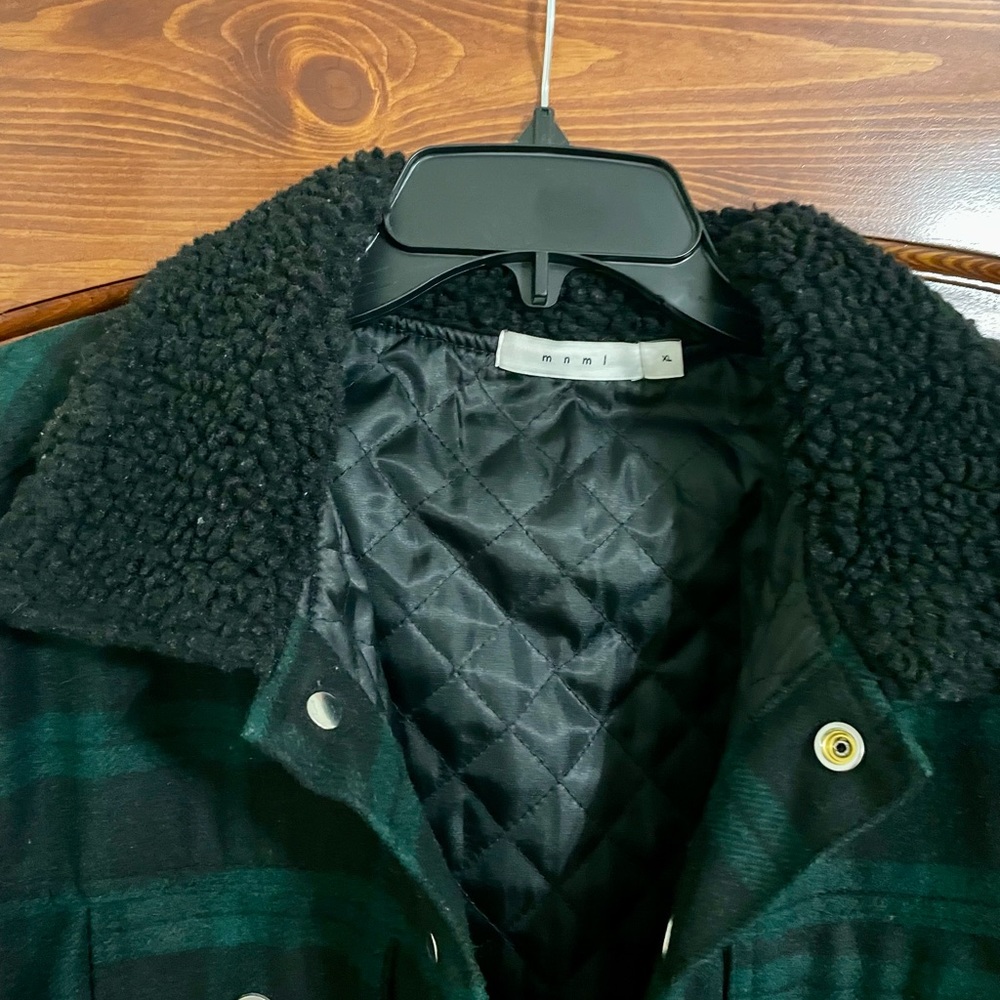 Flannel plaid, wool blend men’s bomber jacket.